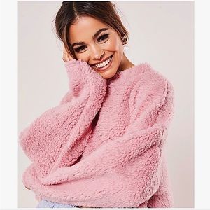BOUTIQUE PINK TEDDY BARBIECORE OVERSIZED PULLOVER